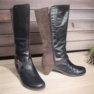 MERRELL (9) EVERA AMP Brown Leather Mid-Calf Round Toe Riding Boots Zip Up Boots