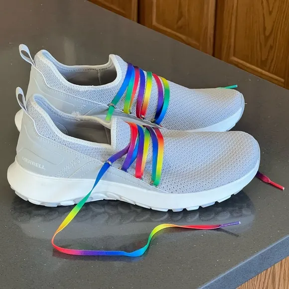 Merrell Cloud Knit Running Sneakers Shoes Rainbow Laces Gray Athleisure 10