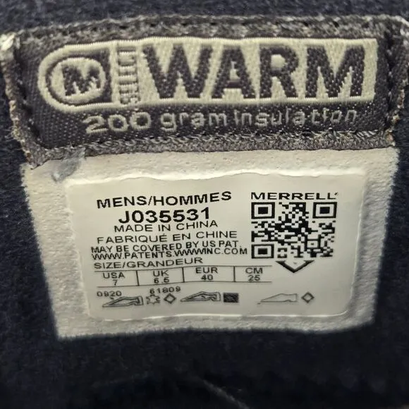 Merrell Men's Sz 7 Blue Thermo Snowdrift Zip Mid Boot Waterproof Warm Leather