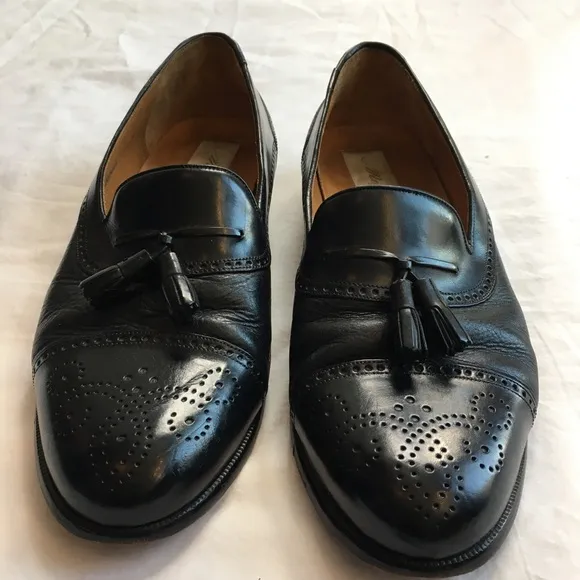 Mezlan Black Leather Tassel Loafers, 9.5 W