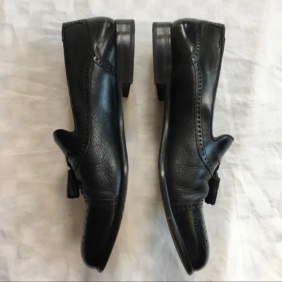 Mezlan Black Leather Tassel Loafers, 9.5 W