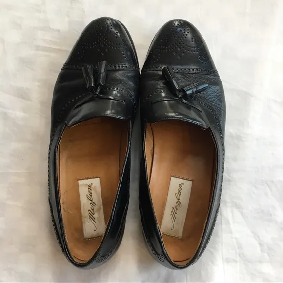 Mezlan Black Leather Tassel Loafers, 9.5 W