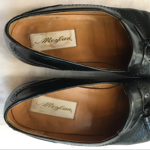 Mezlan Black Leather Tassel Loafers, 9.5 W