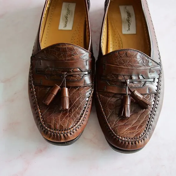 Mezlan Men's Brown Crocodile Leather Tassel Penny Loafers 10.5 M