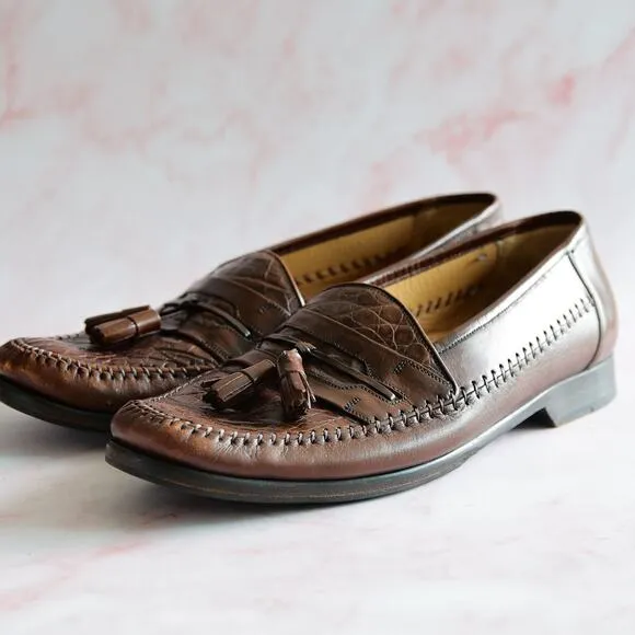 Mezlan Men's Brown Crocodile Leather Tassel Penny Loafers 10.5 M