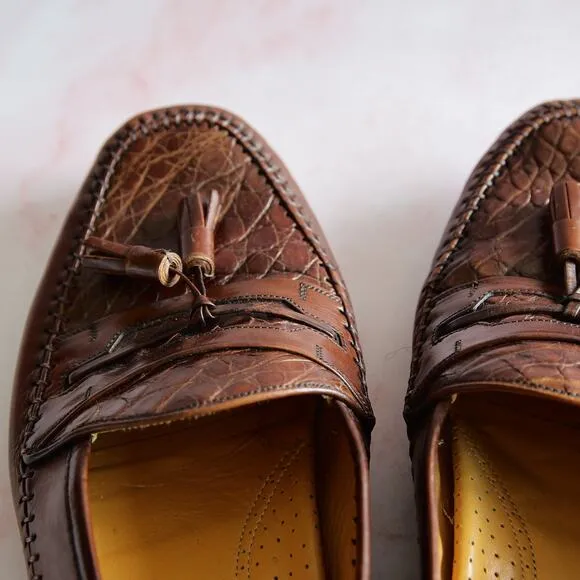 Mezlan Men's Brown Crocodile Leather Tassel Penny Loafers 10.5 M