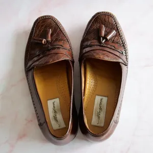 Mezlan Men's Brown Crocodile Leather Tassel Penny Loafers 10.5 M