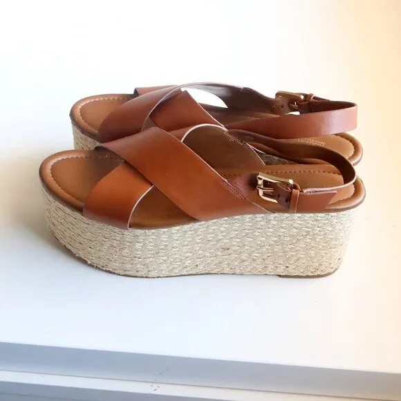 Michael Kors Brown Cris-crossed Sling-back Platform Espadrille Sandals Size 11