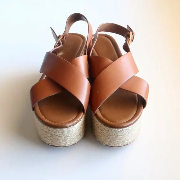 Michael Kors Brown Cris-crossed Sling-back Platform Espadrille Sandals Size 11