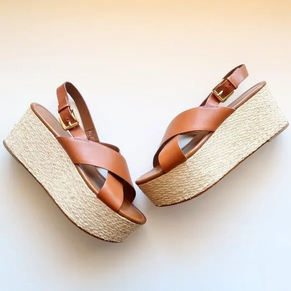 Michael Kors Brown Cris-crossed Sling-back Platform Espadrille Sandals Size 11