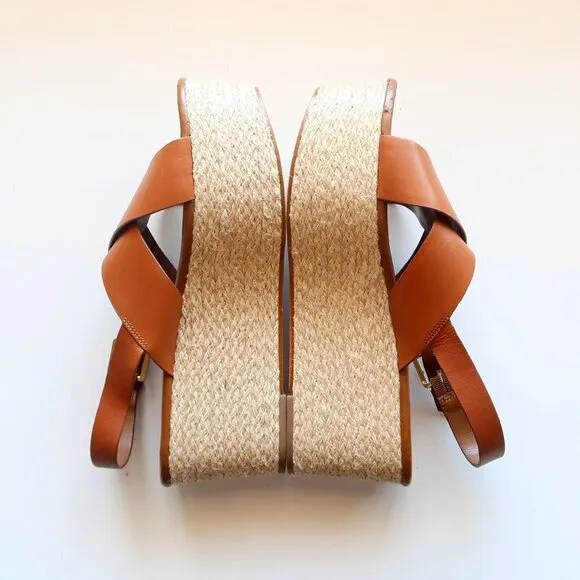 Michael Kors Brown Cris-crossed Sling-back Platform Espadrille Sandals Size 11