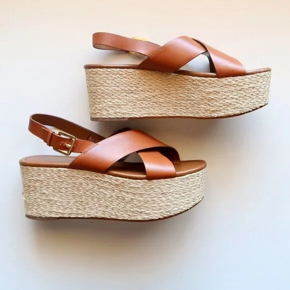 Michael Kors Brown Cris-crossed Sling-back Platform Espadrille Sandals Size 11