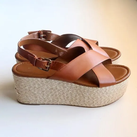 Michael Kors Brown Cris-crossed Sling-back Platform Espadrille Sandals Size 11