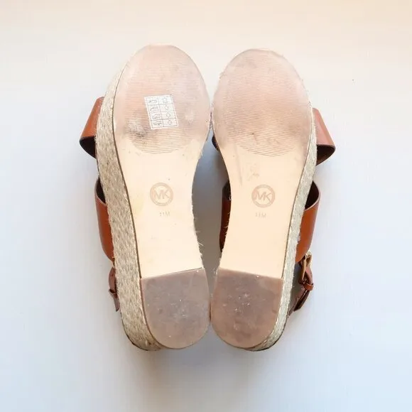 Michael Kors Brown Cris-crossed Sling-back Platform Espadrille Sandals Size 11