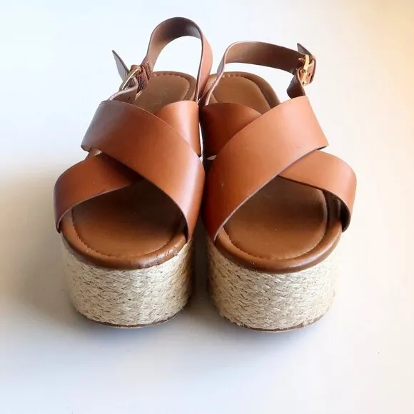 Michael Kors Brown Cris-crossed Sling-back Platform Espadrille Sandals Size 11