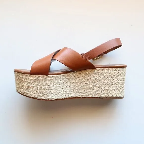 Michael Kors Brown Cris-crossed Sling-back Platform Espadrille Sandals Size 11