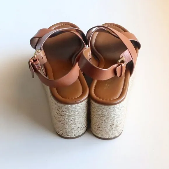 Michael Kors Brown Cris-crossed Sling-back Platform Espadrille Sandals Size 11