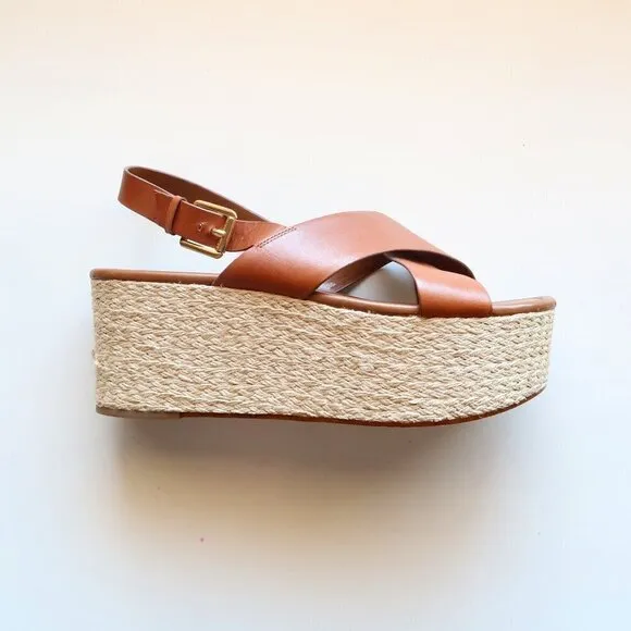 Michael Kors Brown Cris-crossed Sling-back Platform Espadrille Sandals Size 11