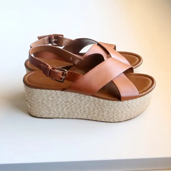 Michael Kors Brown Cris-crossed Sling-back Platform Espadrille Sandals Size 11