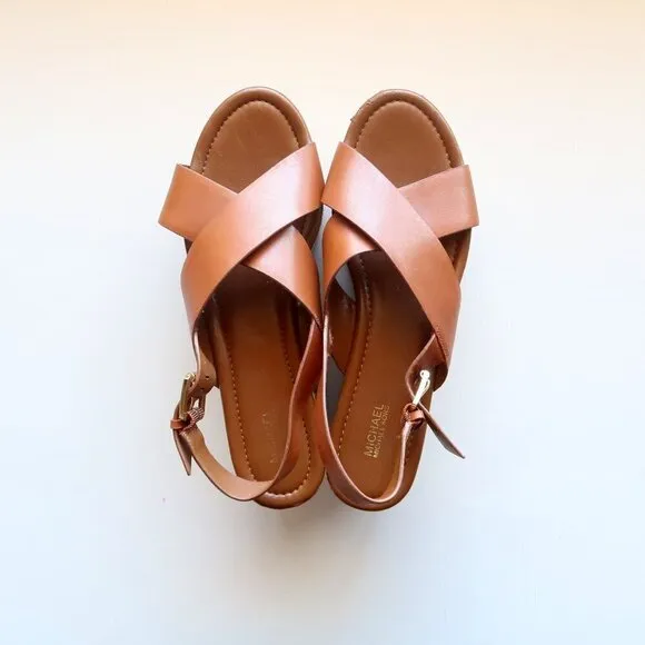 Michael Kors Brown Cris-crossed Sling-back Platform Espadrille Sandals Size 11