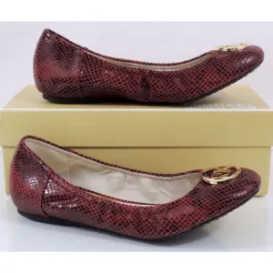 Michael Kors FULTON BALLET Flats MK Logo Leather Red Cinnabar Embossed Size 9.5