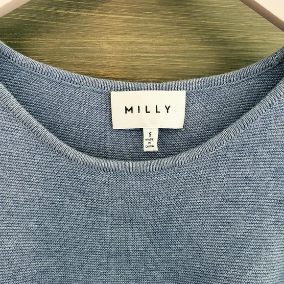 MILLY chambray blue off shoulder fringe dress sz S