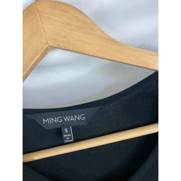 Ming Wang Black Knit 3/4 Sleeve V Neck Midi Dress Size Small