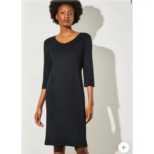 Ming Wang Black Knit 3/4 Sleeve V Neck Midi Dress Size Small
