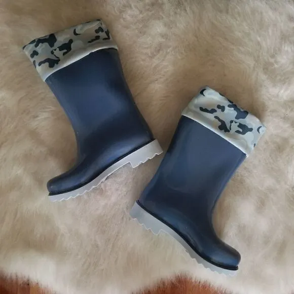 Mini Melissa Camo Print Toddler Boys Waterproof Tall Rain Boots in Blue