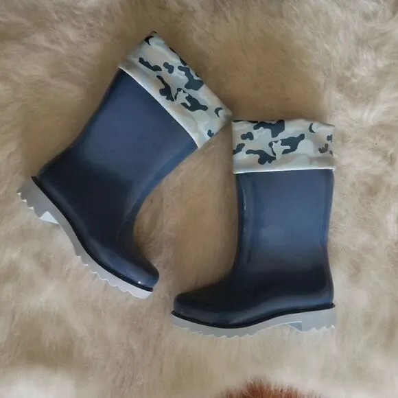 Mini Melissa Camo Print Toddler Boys Waterproof Tall Rain Boots in Blue