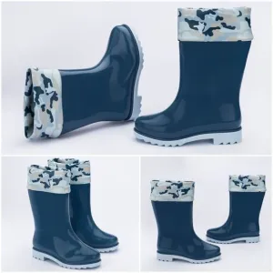 Mini Melissa Camo Print Toddler Boys Waterproof Tall Rain Boots in Blue