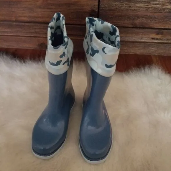 Mini Melissa Camo Print Toddler Boys Waterproof Tall Rain Boots in Blue