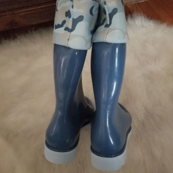 Mini Melissa Camo Print Toddler Boys Waterproof Tall Rain Boots in Blue