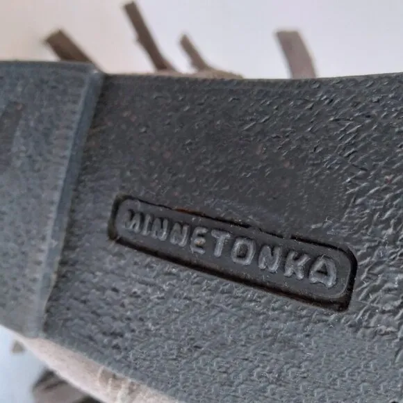 Minnetonka NWOB Grey Suede 3 Fringed Layers on Mid-Calf Pull-On Boots Sz 7