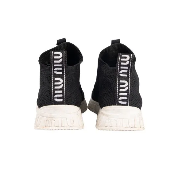 MIU MIU Black Mesh Pull Loop Logo Accent Lace-Up Socks Sneakers Size EU 37 US 7