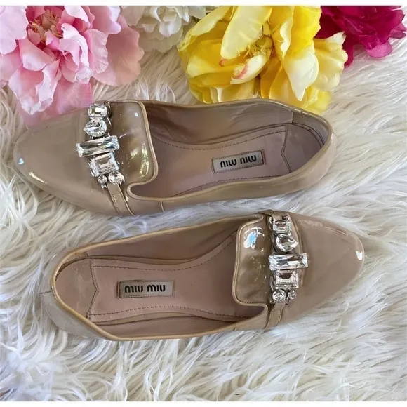 MIU MIU Patent Leather Jewel Rhinestones Flats 5.5​​​​
