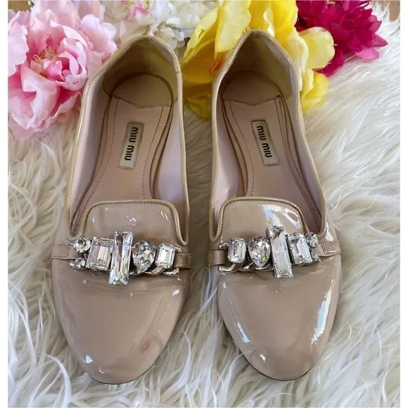 MIU MIU Patent Leather Jewel Rhinestones Flats 5.5​​​​