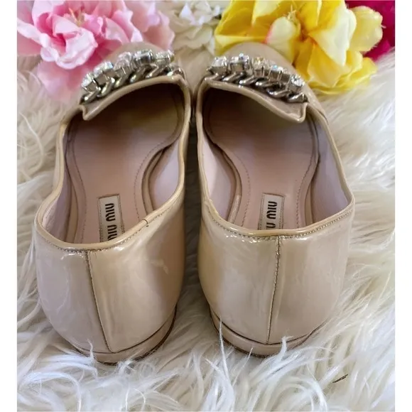 MIU MIU Patent Leather Jewel Rhinestones Flats 5.5​​​​