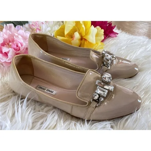 MIU MIU Patent Leather Jewel Rhinestones Flats 5.5​​​​