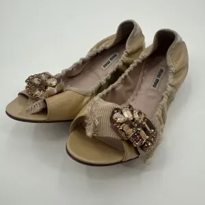 Miu‎ Miu Prada Nude Jeweled Open Toe Ballet Flats Size 41 11