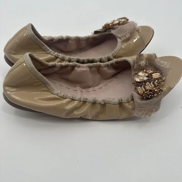 Miu‎ Miu Prada Nude Jeweled Open Toe Ballet Flats Size 41 11