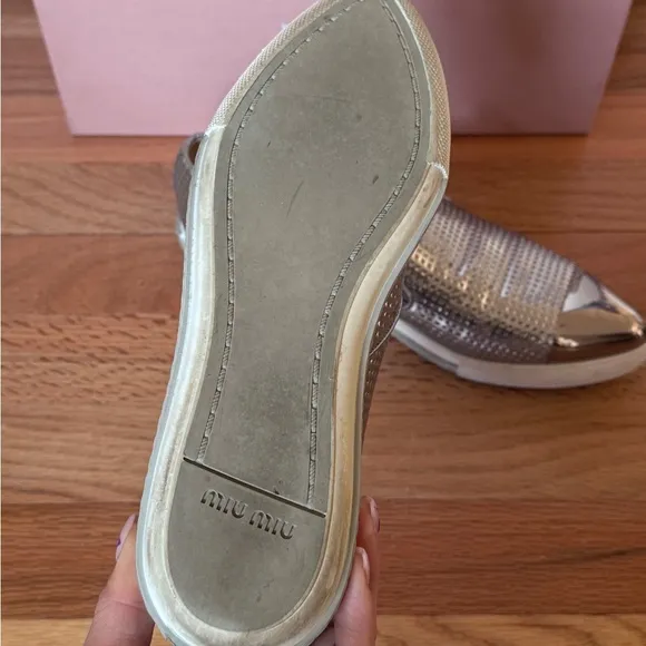 Miu Miu Silver Leather Loafers Size‎ 37