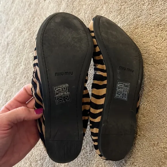 Miu Miu Tiger Print Leather Ballet Flats with Bows