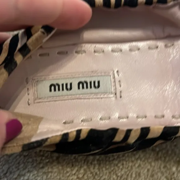 Miu Miu Tiger Print Leather Ballet Flats with Bows