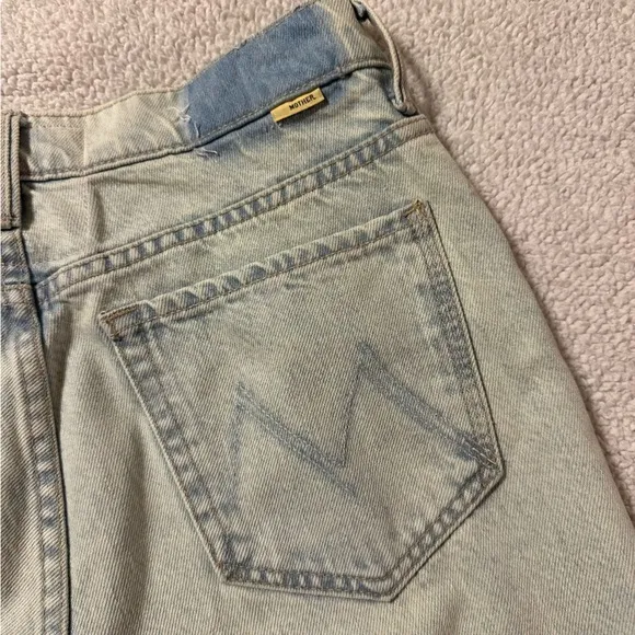 MOTHER Sideways Insider Double Double Hover Jeans Light Blue Bootcut Distressed