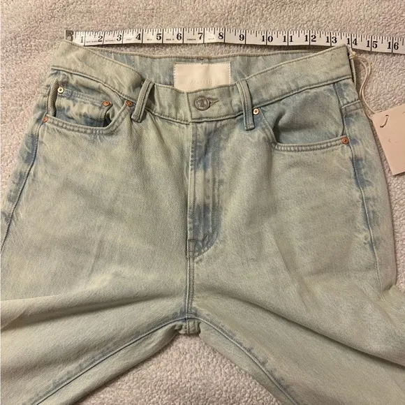 MOTHER Sideways Insider Double Double Hover Jeans Light Blue Bootcut Distressed