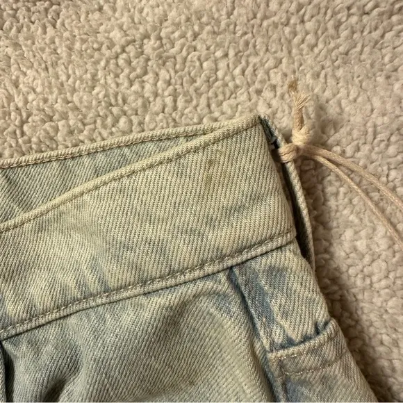 MOTHER Sideways Insider Double Double Hover Jeans Light Blue Bootcut Distressed