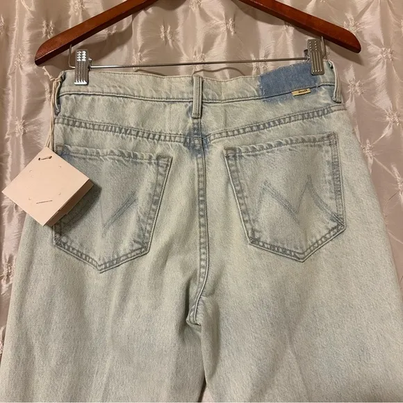 MOTHER Sideways Insider Double Double Hover Jeans Light Blue Bootcut Distressed