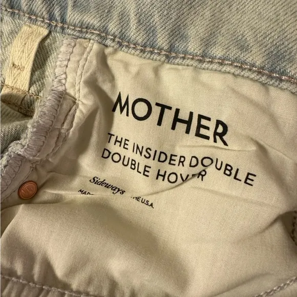 MOTHER Sideways Insider Double Double Hover Jeans Light Blue Bootcut Distressed