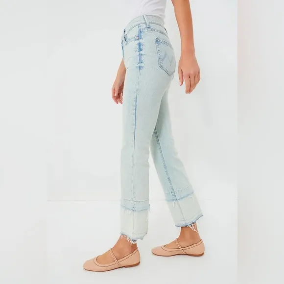 MOTHER Sideways Insider Double Double Hover Jeans Light Blue Bootcut Distressed
